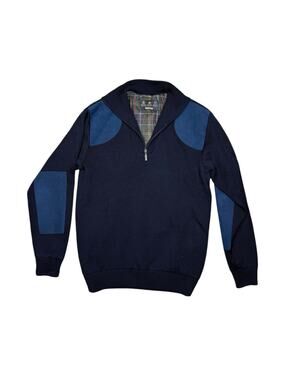 Classic Barbour Storm Half Zip Navy Merino Wool Sweater Men's Medium